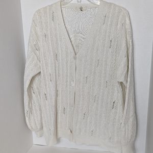 Entro white cable knit lace yoke v neck cardigan sz M/L